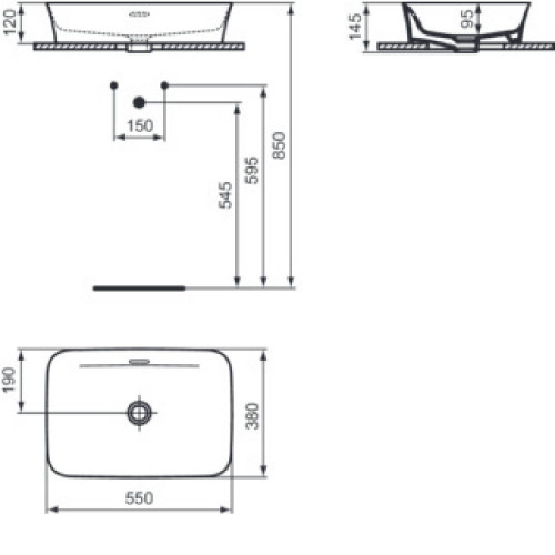 Lavabo ultrasottile rettangolare 55x38 cm Ipalyss visone - Ideal Stand