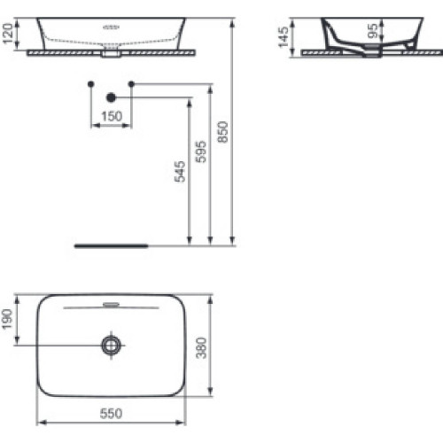 Lavabo ultrasottile rettangolare 55x38 cm Ipalyss kashmir – Ideal Stan