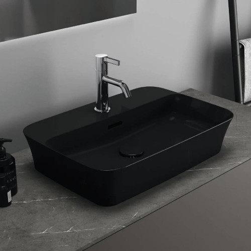 Lavabo ultrasottile rettangolare 55x38 cm Ipalyss nero lucido – Ideal