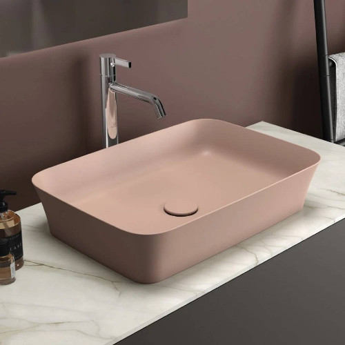 Lavabo ultrasottile rettangolare 55x38 cm Ipalyss rosa pallido – Ideal