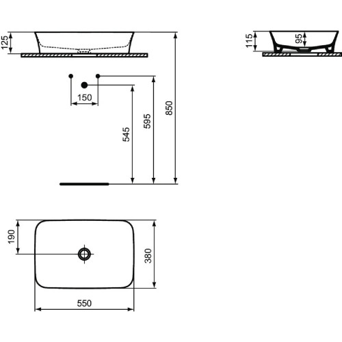 Lavabo ultrasottile rettangolare 55x38 cm Ipalyss rosa pallido – Ideal