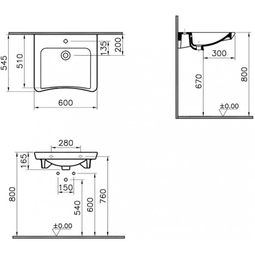 Lavabo sospeso VitrA Conforma 60 cm con VitrAhygiene - Vitra