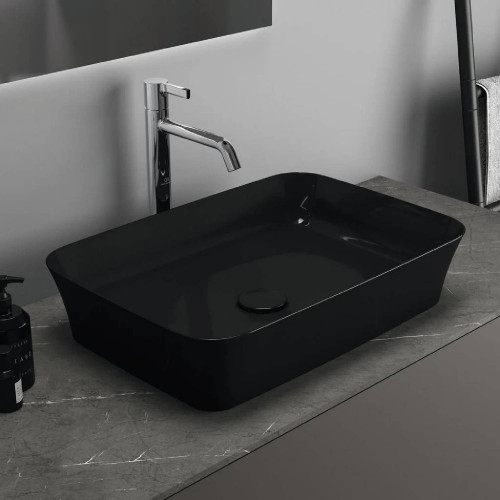 Lavabo ultrasottile rettangolare 55x38 cm da appoggio nero lucido Ipal