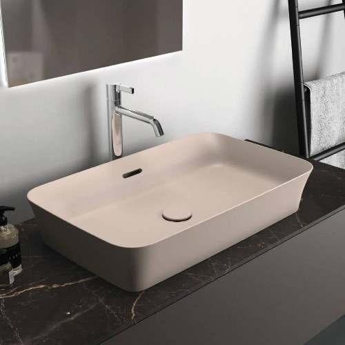 Lavabo ultrasottile 65x40 cm da appoggio con troppopieno Ipalyss vison