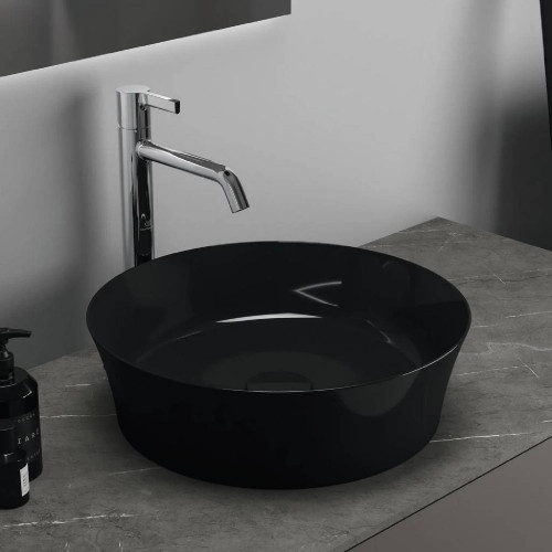 Lavabo ultrasottile tondo 40x40 cm da appoggio Ipalyss nero lucido