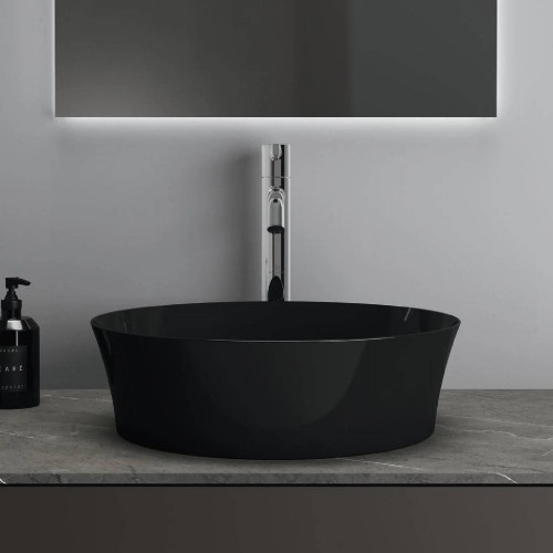Lavabo ultrasottile tondo 40x40 cm da appoggio Ipalyss nero lucido