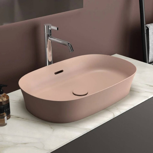 Lavabo ultrasottile ovale 60x38 cm Ipalyss rosa pallido - Ideal Standa