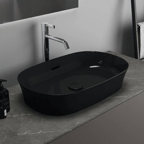 Lavabo ultrasottile ovale 60x38 cm da appoggio Ipalyss nero lucido