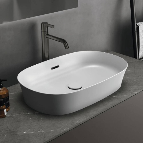 Lavabo ultrasottile ovale 60x38 cm da appoggio Ipalyss bianco opaco