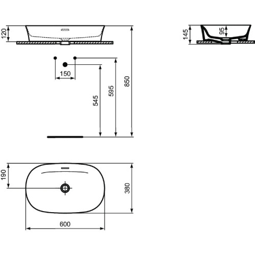 Lavabo ultrasottile ovale 60x38 cm da appoggio Ipalyss bianco opaco