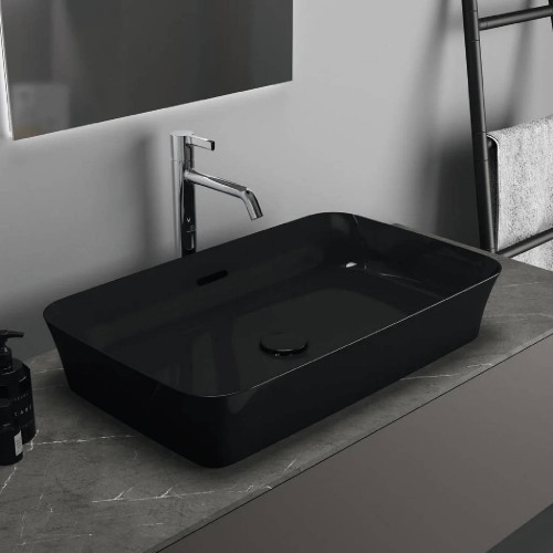Lavabo ultrasottile rettangolare 65x40 cm Ipalyss nero lucido – Ideal