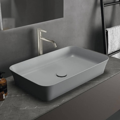 Lavabo ultrasottile rettangolare 65x40 cm Ipalyss cemento – Ideal Stan