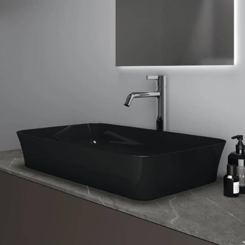Lavabo ultrasottile rettangolare 65x40 cm da appoggio Ipalyss nero luc
