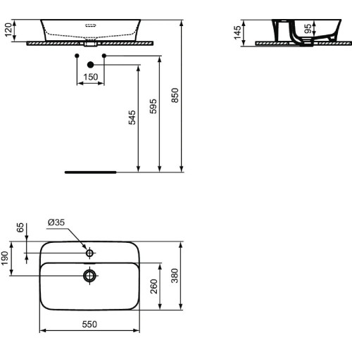 Lavabo ultrasottile rettangolare 55x38 cm Ipalyss nero opaco - Ideal S