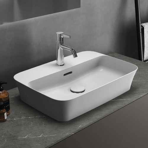 Lavabo ultrasottile rettangolare 55x38 cm da appoggio Ipalyss bianco l