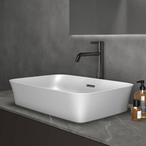 Lavabo ultrasottile rettangolare 55x38 cm Ipalyss bianco opaco – Desig
