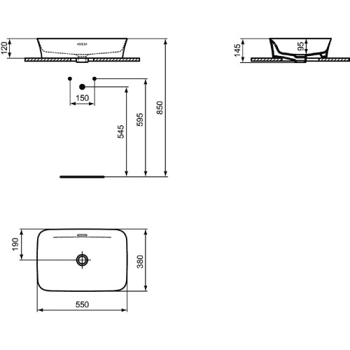 Lavabo ultrasottile rettangolare 55x38 cm Ipalyss bianco opaco – Desig