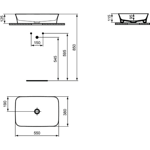 Lavabo ultrasottile rettangolare 55x38 cm Ipalyss cemento - Ideal Stan