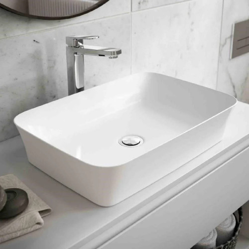 Lavabo ultrasottile rettangolare 55x38 cm da appoggio Ipalyss bianco l