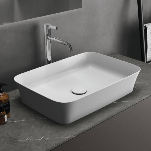 Lavabo ultrasottile rettangolare 55x38 cm da appoggio Ipalyss bianco l