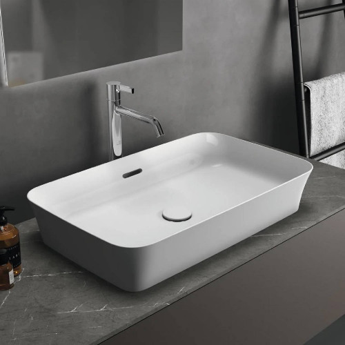Lavabo ultrasottile rettangolare 65x40 cm da appoggio con troppopieno