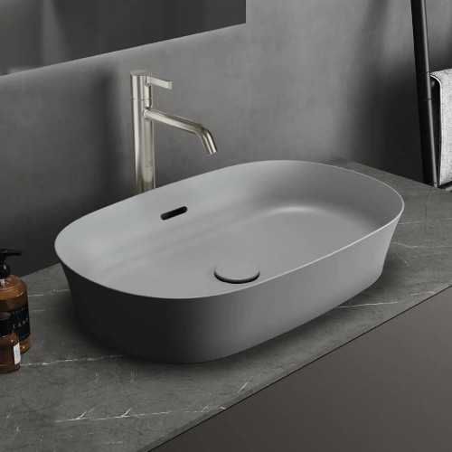 Lavabo ultrasottile ovale 60x38 cm da appoggio Ipalyss cemento - Ideal