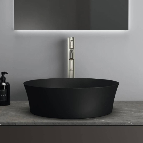 Lavabo ultrasottile tondo 40x40 cm da appoggio Ipalyss nero opaco – Id
