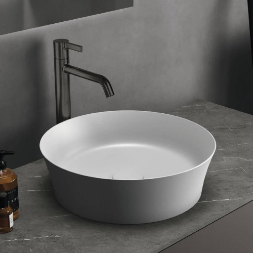Lavabo ultrasottile tondo 40x40 cm da appoggio Ipalyss bianco opaco –