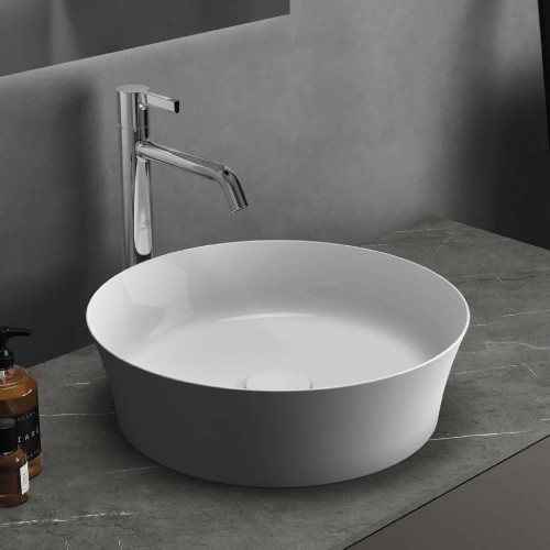 Lavabo ultrasottile tondo 40x40 cm da appoggio Ipalyss bianco lucido –
