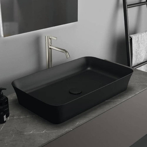 Lavabo ultrasottile rettangolare 65x40 cm da appoggio Ipalyss nero opa