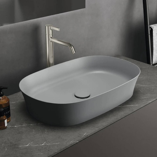 Lavabo ultrasottile ovale 60x38 cm da appoggio Ipalyss cemento - Ideal