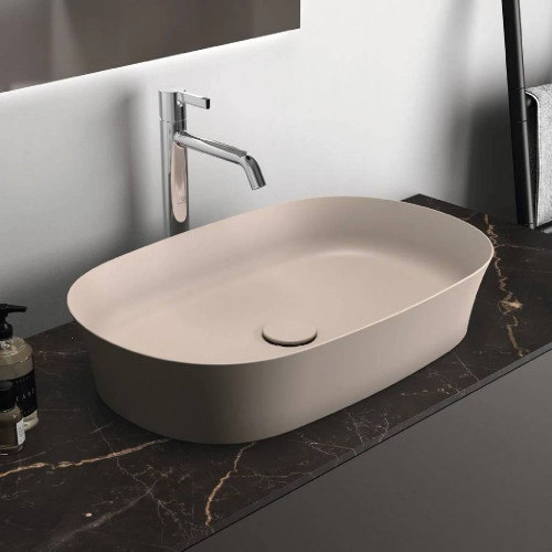 Lavabo ultrasottile ovale 60x38 cm da appoggio senza troppopieno Ipaly