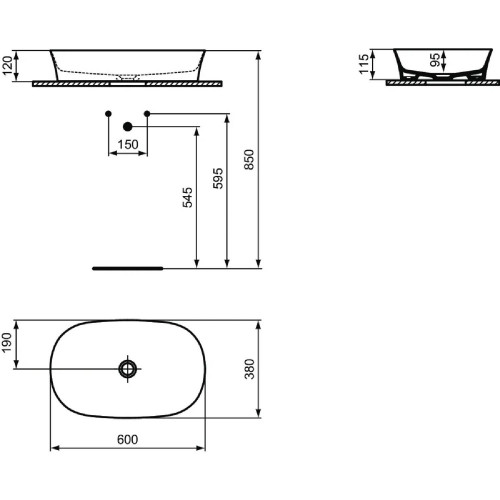 Lavabo ultrasottile ovale 60x38 cm da appoggio senza troppopieno Ipaly