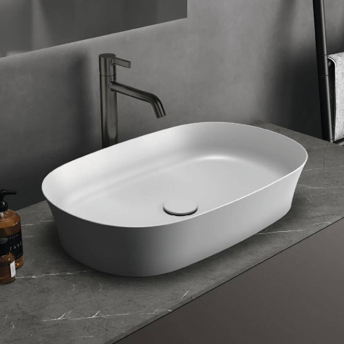 Lavabo ultrasottile ovale 60x38 cm Ipalyss bianco opaco – Design elega