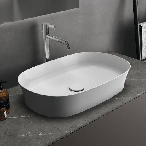 Lavabo ultrasottile ovale 60x38 cm Ipalyss bianco lucido – Ideal Stand