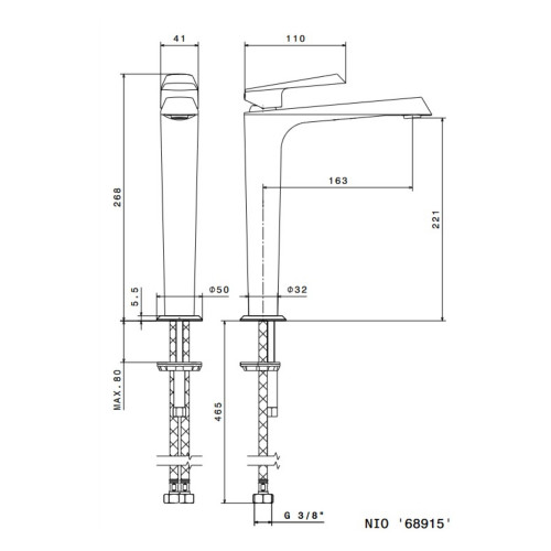 Miscelatore monocomando versione alta per lavabo senza scarico cromo -