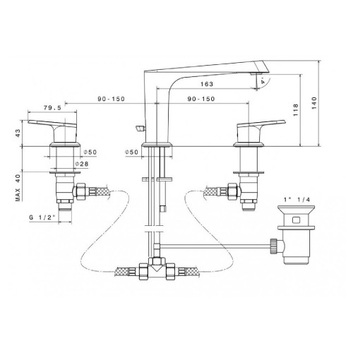 Gruppo lavabo a 3 fori con scarico Nio cromo - Newform | Eleganza e fu