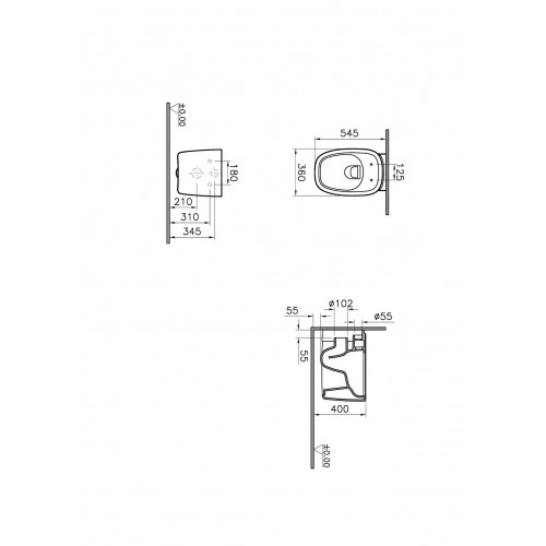 Vaso WC sospeso Plural Rim-Ex 55 cm bianco opaco Vitra