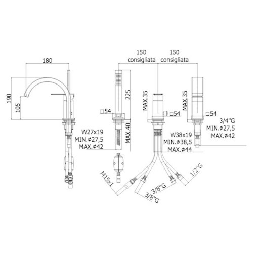 Miscelatore bordo vasca con bocca a cascata Tango cromo - Paffoni