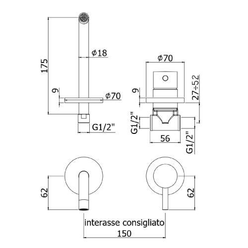 Miscelatore da lavabo con corpo incasso nero opaco Light - Paffoni