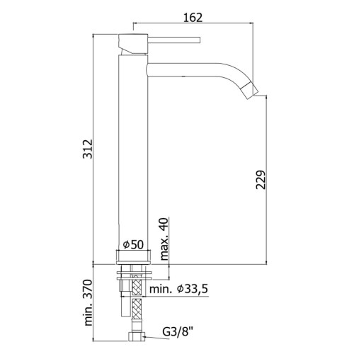 Miscelatore lavabo prolungato senza scarico cromo satinato - Paffoni