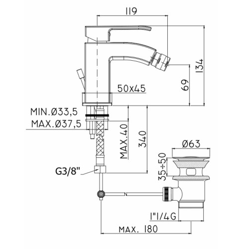 Miscelatore bidet con scarico clic-clac Level cromato - Paffoni