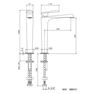 Miscelatore lavabo monocomando alto senza scarico cromo spazzolato Nio 2