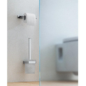 Porta scopino da parete con bacinella in vetro satinato Lea cromo - In 2