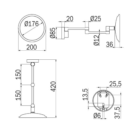 Specchio ingranditore a parete con doppio braccio snodato 20 cm My Mir