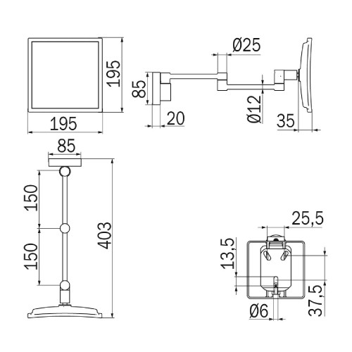 Specchio ingranditore con doppio braccio a parabola My Mirror cromo -