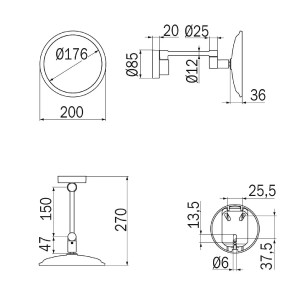 Specchio ingranditore a parete con braccio snodato diametro parabola 2 2