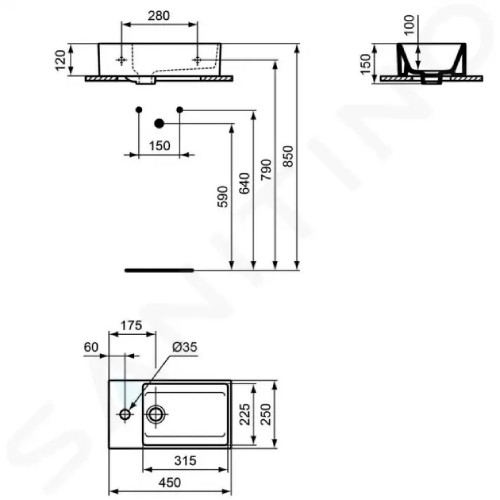 Lavamani da appoggio 45x25 cm Extra bianco lucido - Ideal Standard