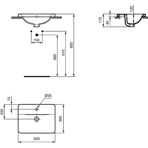 Lavabo da incasso 50 cm Connect bianco lucido - Ideal Standard