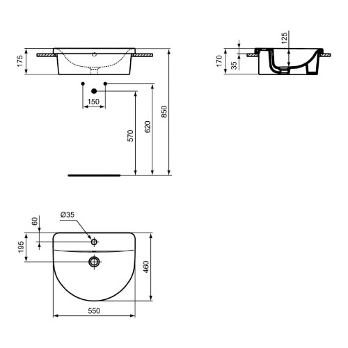 Lavabo da incasso 55 cm Connect bianco lucido - Ideal Standard